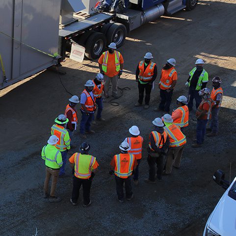 safety meeting at construction site
